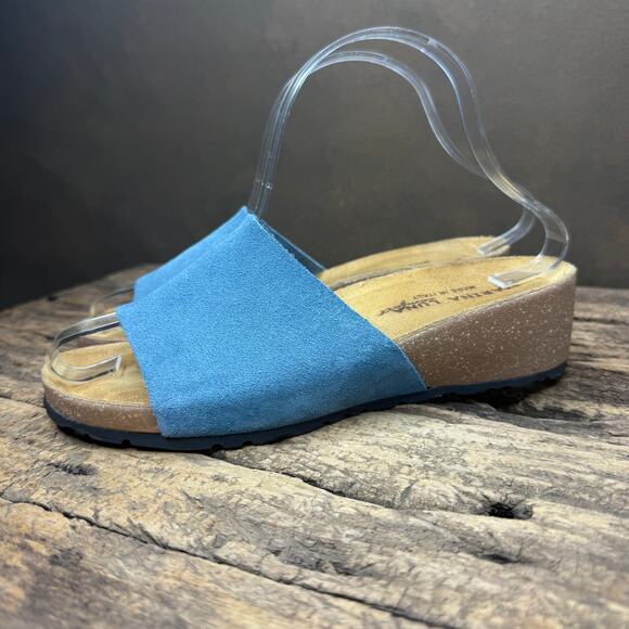 Marina Luna Made in Italy Blue Suede Slide Sandals Women’s Size 6.5 Comfort - Picture 5 of 11